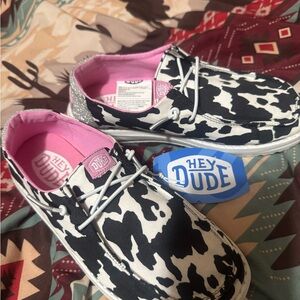 Hey Dude Monochrome Cow Pattern Shoes